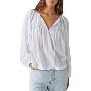 Lucky Brand White Smocked Peasant Top